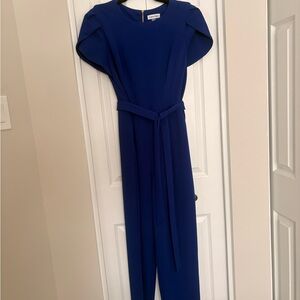 Calvin Klein Cap Sleeve Blue Jumpsuit with gold accents - like new